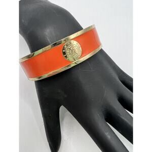 Designer DYRBERG KERN Orange & Gold Bangle Enamel Jovika Hinged Bracelet